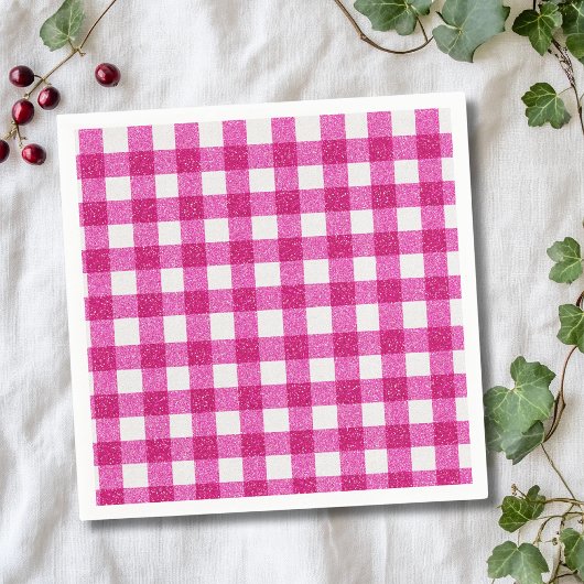 Elegant Valentine Pink Glitter Tartan on White スタンダードカクテルナプキン