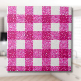 Elegant Valentine Pink Glitter Tartan on White タイル