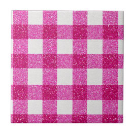 Elegant Valentine Pink Glitter Tartan on White タイル