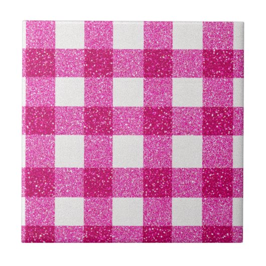 Elegant Valentine Pink Glitter Tartan on White タイル (正面)