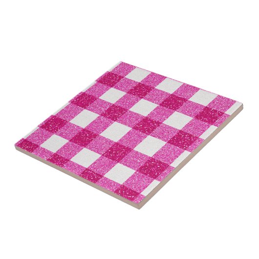 Elegant Valentine Pink Glitter Tartan on White タイル (側面)