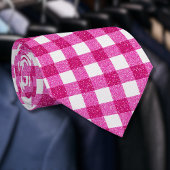 Elegant Valentine Pink Glitter Tartan on White ネクタイ