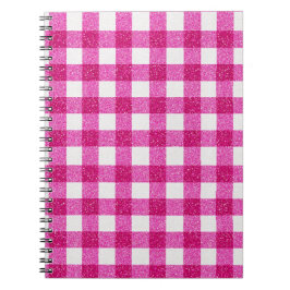 Elegant Valentine Pink Glitter Tartan on White ノートブック