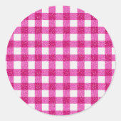 Elegant Valentine Pink Glitter Tartan on White ラウンドシール (正面)