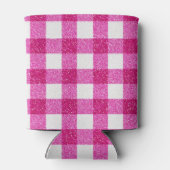 Elegant Valentine Pink Glitter Tartan on White 缶クーラー (裏面)