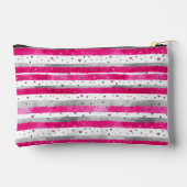 Elegant Valentine Pink Silver Hearts on Striped アクセサリーポーチ (裏面)