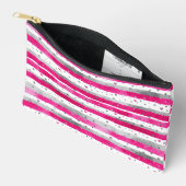 Elegant Valentine Pink Silver Hearts on Striped アクセサリーポーチ (見開き)