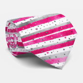 Elegant Valentine Pink Silver Hearts on Striped ネクタイ (ロール)