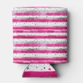 Elegant Valentine Pink Silver Hearts on Striped 缶クーラー (裏面)
