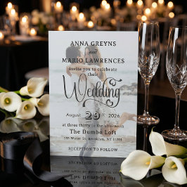 Elegant Vellum Overlay Modern 2 Photo Wedding  招待状