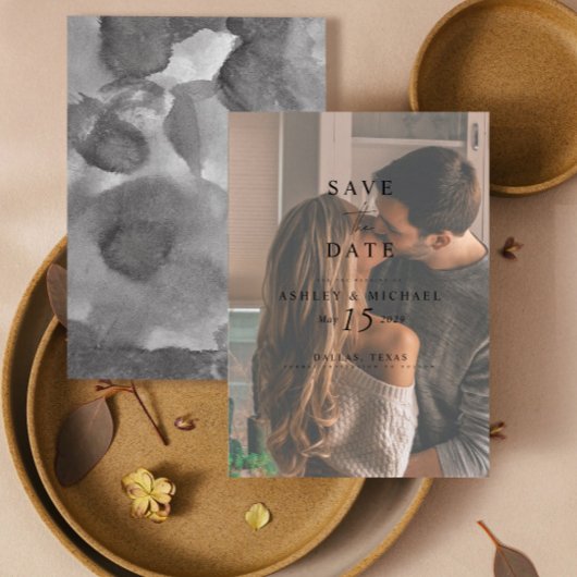 Elegant Vellum Overlay Watercolor Photo Wedding セーブザデート