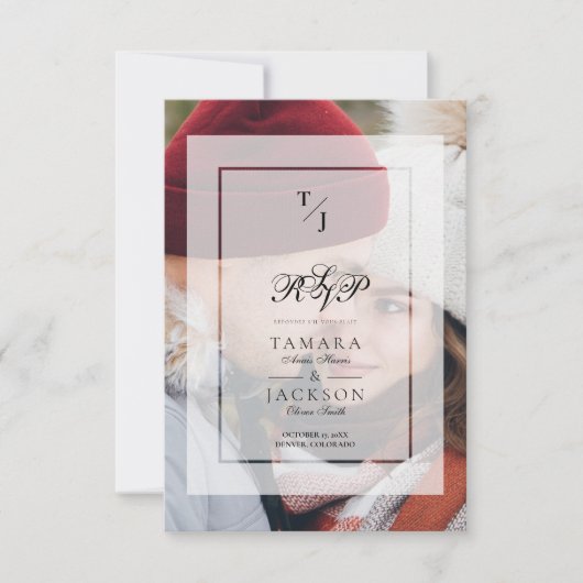 Elegant Vellum Transparency Wedding Initials Photo 出欠カード (正面)