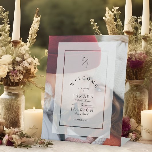 Elegant Vellum Transparency Wedding Initials Photo 台座サイン
