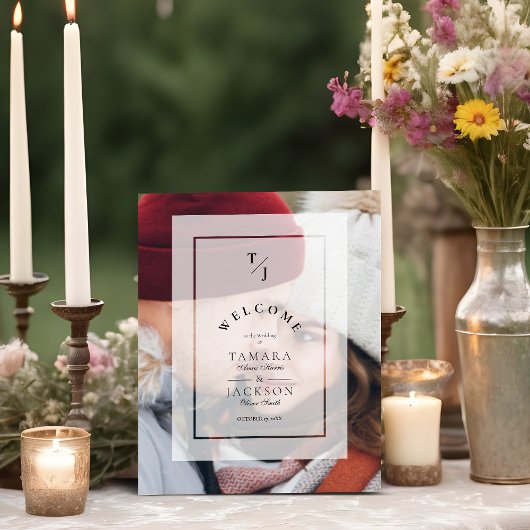 Elegant Vellum Transparency Wedding Initials Photo 台座サイン