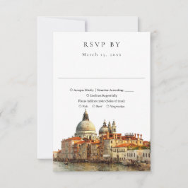 Elegant Venice Skyline Watercolor Wedding 出欠カード