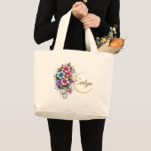 Elegant Vertical Flower Bouquet Illustration ラージトートバッグ (正面(商品))