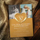 Elegant Vertical Golden 50th Wedding Anniversary 招待状