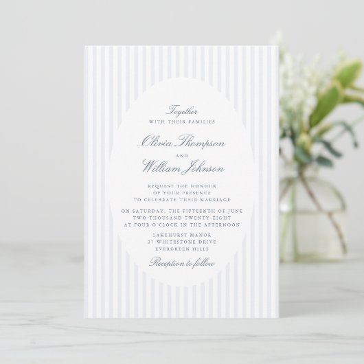 Elegant Vertical Stripe Classic Wedding Invitation 招待状 (スタンド正面)