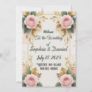 Elegant Vertical Wedding Invitation with Gold 招待状