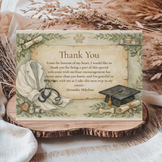 Elegant Veterinary White Coat Graduation Party サンキューカード