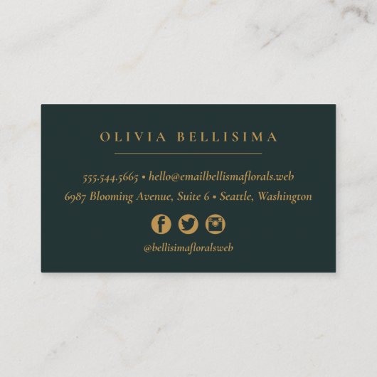 Elegant Vibrant Flowers on Dark Teal 名刺 (裏面)