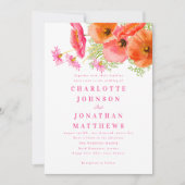 Elegant Vibrant Pink Orange Floral Wedding QR Code 招待状 (正面)