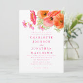 Elegant Vibrant Pink Orange Floral Wedding QR Code 招待状 (スタンド正面)