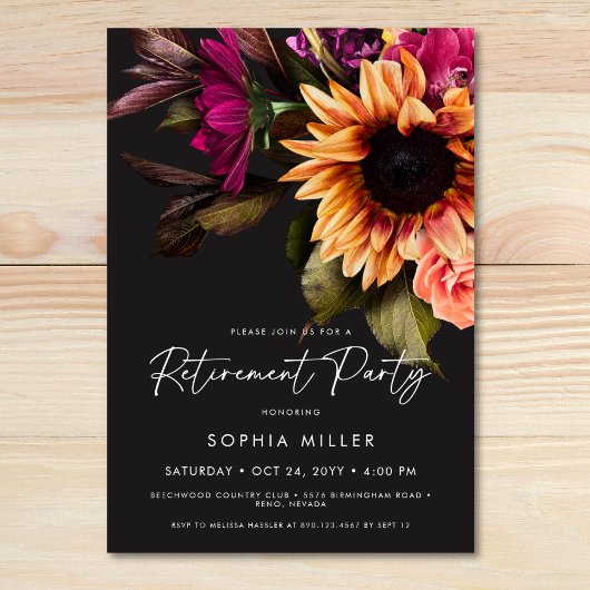 Elegant Vibrant Sunflower Floral Retirement Party 招待状