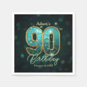Elegant Vibrant Teal and Gold 90th Birthday スタンダードカクテルナプキン (正面)