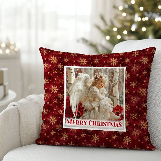 Elegant Victorian Angel Red Gold Accent Christmas  クッション