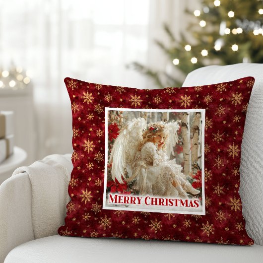 Elegant Victorian Angel Red Gold Decorative Xmas クッション