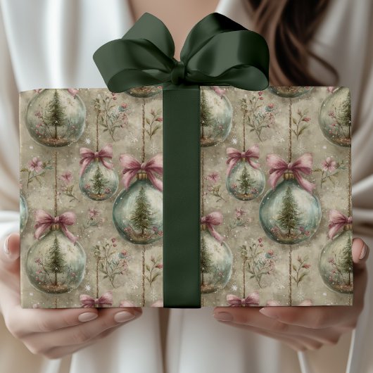 Elegant Victorian Bauble and Bow Christmas Gift  ラッピングペーパー