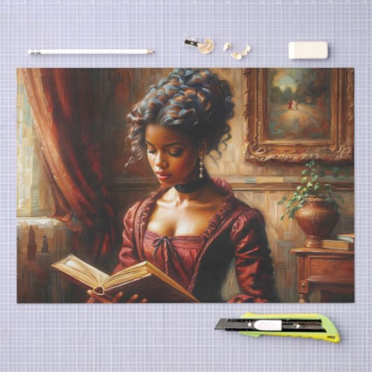 Elegant Victorian Black Lady Reading Tissue Paper 薄葉紙 (クラフト)