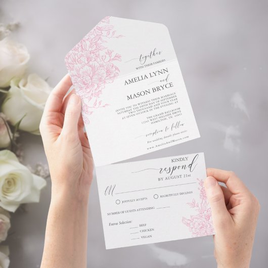 Elegant Victorian Blush Pink Floral Wedding  オールインワン招待状