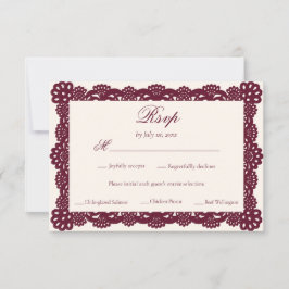 Elegant Victorian Burgundy Ivory Lace Wedding Meal 出欠カード