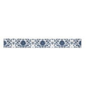 Elegant Victorian Damask Flower Pattern Navy Blue サテンリボン (正面)