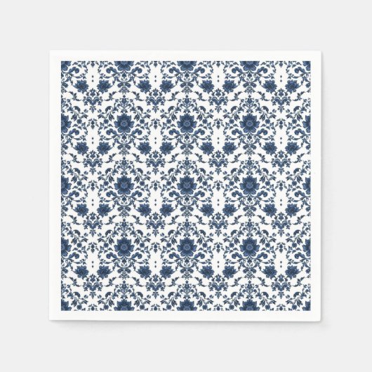 Elegant Victorian Damask Flower Pattern Navy Blue  スタンダードカクテルナプキン (正面)