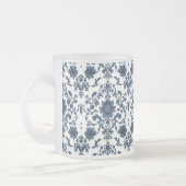 Elegant Victorian Damask Flower Pattern Navy Blue  フロストグラスマグカップ (左)