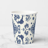Elegant Victorian Damask Flower Pattern Navy Blue  紙コップ (裏面)
