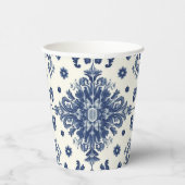 Elegant Victorian Damask Flower Pattern Navy Blue  紙コップ (右)