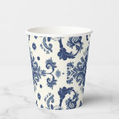 Elegant Victorian Damask Flower Pattern Navy Blue  紙コップ (正面)