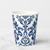 Elegant Victorian Damask Flower Pattern Navy Blue  紙コップ (裏面)