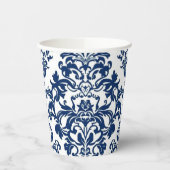 Elegant Victorian Damask Flower Pattern Navy Blue  紙コップ (左)