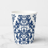 Elegant Victorian Damask Flower Pattern Navy Blue  紙コップ (右)