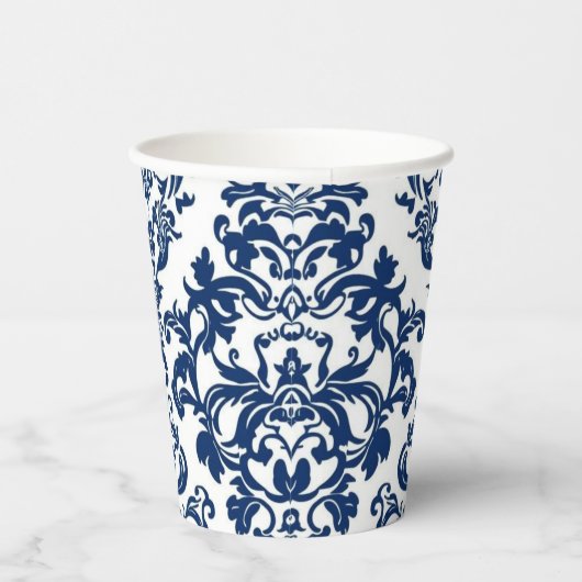 Elegant Victorian Damask Flower Pattern Navy Blue  紙コップ (右)