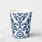 Elegant Victorian Damask Flower Pattern Navy Blue  紙コップ (正面)