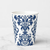 Elegant Victorian Damask Flower Pattern Navy Blue  紙コップ (左)