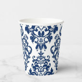 Elegant Victorian Damask Flower Pattern Navy Blue  紙コップ (右)