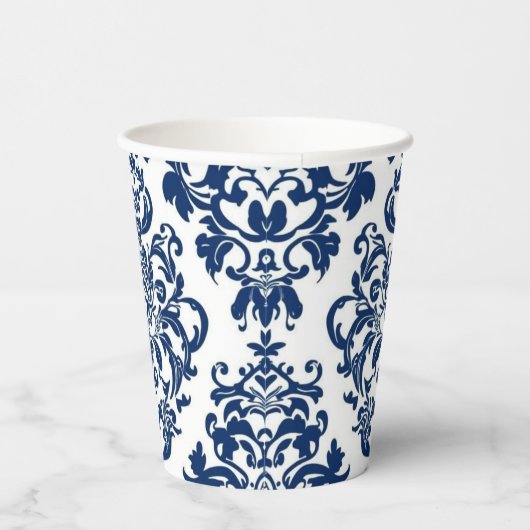 Elegant Victorian Damask Flower Pattern Navy Blue  紙コップ (右)