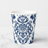 Elegant Victorian Damask Flower Pattern Navy Blue  紙コップ (正面)